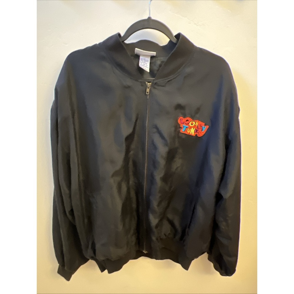 Men's Vintage 100% Silk Loony Tunes Black Lightweight Jacket‎ Size Large 1994